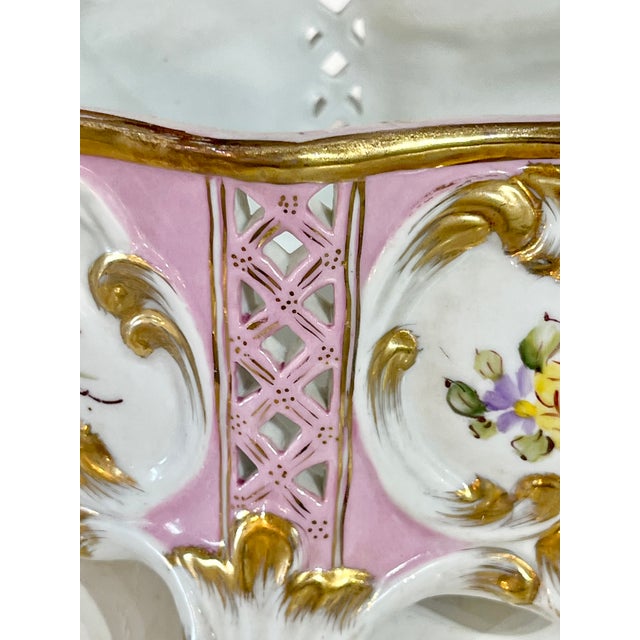 Vintage Hollywood Regency Pink and Gold Floral Porcelain Footed Jardiniere For Sale - Image 11 of 11