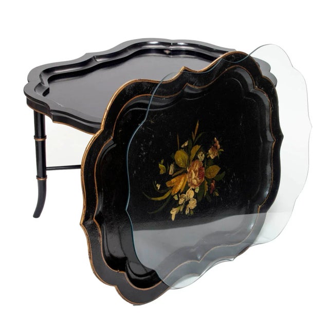 Antique Ebony Tray Table with Glass Top- 3 Pieces For Sale - Image 10 of 12