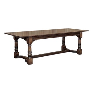 18th Century English Oak Trestle Dining Table With Turned Supports For Sale
