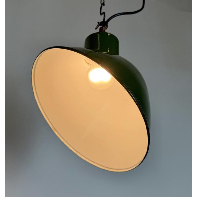 Industrial Green Enamel Factory Pendant Lamp, 1960s For Sale - Image 10 of 17