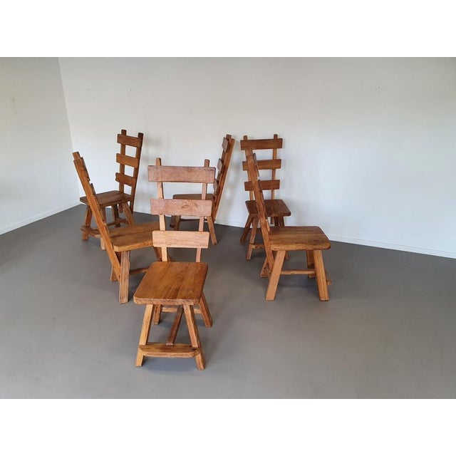 Brutalist Brutalist Wabi Sabi Elm Dining Chairs and Table, Set of 6 For Sale - Image 3 of 14