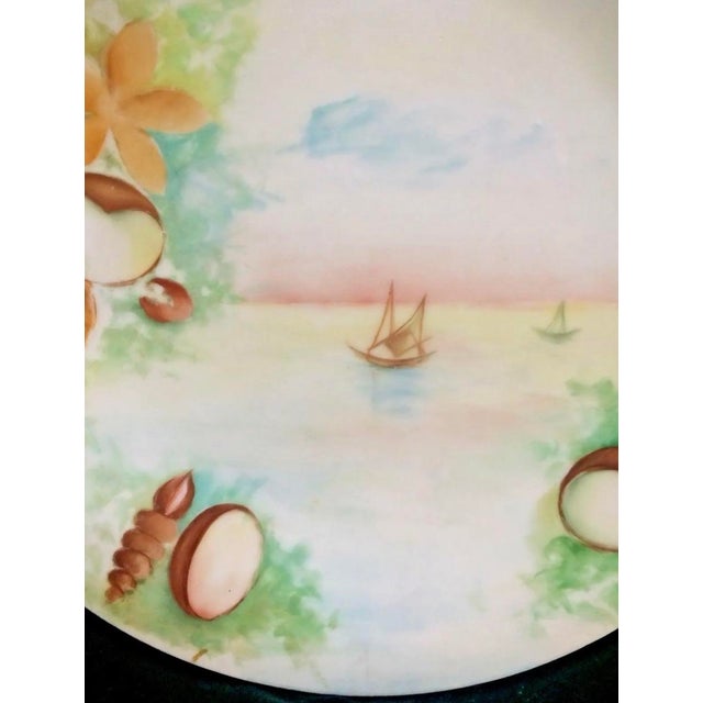 Art Nouveau Antique Hand Painted Limoges Oysters and Sailboat Cabinet Plate For Sale - Image 3 of 6