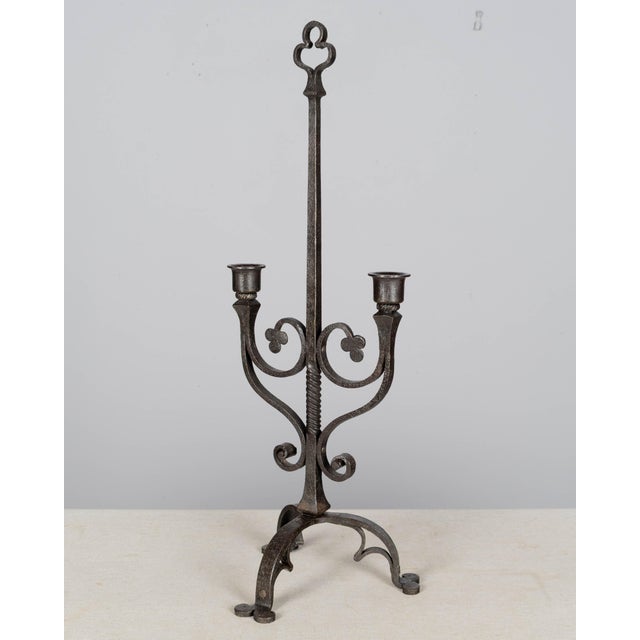 Black 19th Century French Wrought Iron Candelabra Set of 3 For Sale - Image 8 of 12
