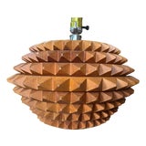 1970s Hand-Carved Sawtooth Wood Table Lamp — Artisan Made For Sale