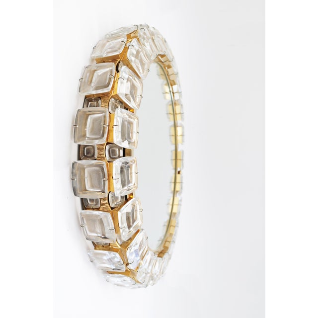 Mid-Century Modern Illuminated Round Crystal Glass and Brass Mirror from Palwa, 1960s For Sale - Image 3 of 10