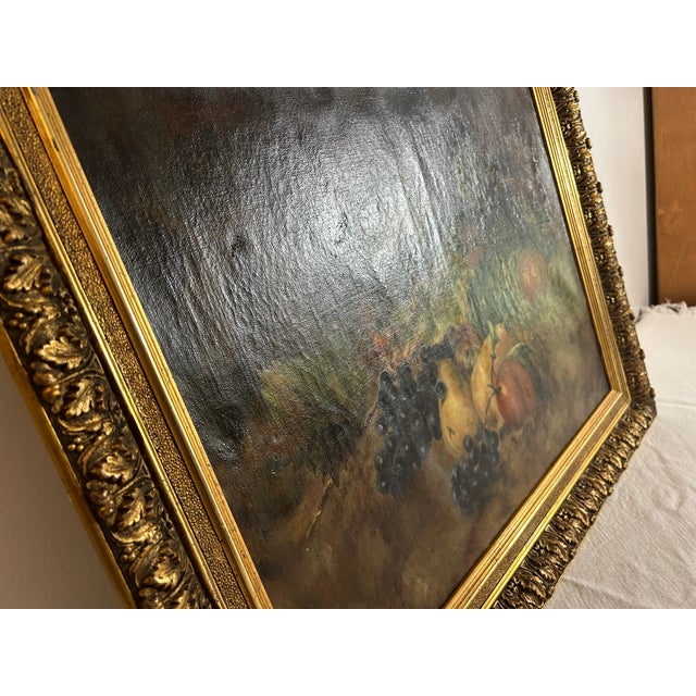 Green Early 20th Cen. Continental Still Life With Grapes and Fruit For Sale - Image 8 of 11
