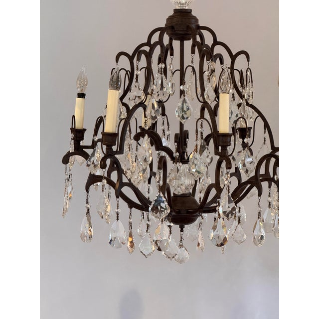 Metal Iron and Crystal Chandelier With Scrolled Frame For Sale - Image 7 of 7