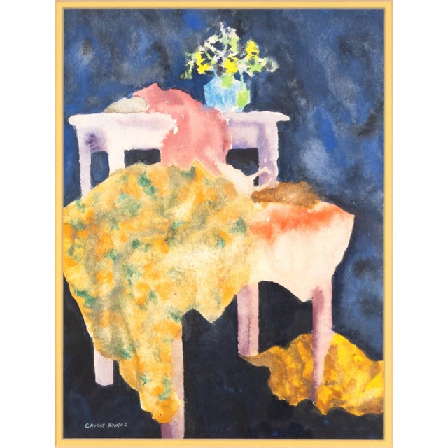 A contemporary impressionist watercolor on paper by Chuck Bouras. Signed lower right. The composition features a softly...