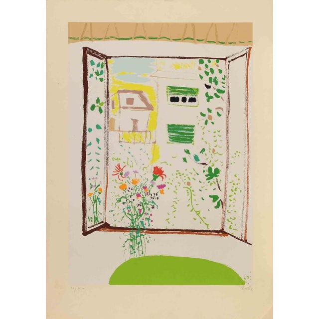 Vittoria De Francesco, Balcony with Flowers, Screenprint, 1990s For Sale