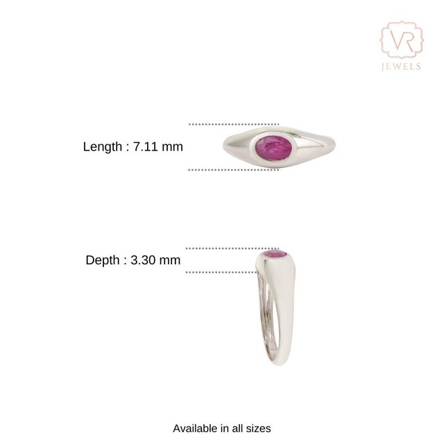 14k White Gold Natural Mozambique Ruby Chic Signet Ring Size 9 For Sale - Image 11 of 16