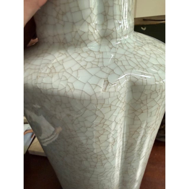 Wood 1950's Hollywood Regency Asian Crackle Ceramic Table Lamps on Wood Bases - A Pair For Sale - Image 7 of 10