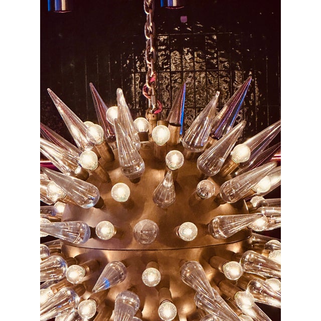 Metal Mid Century Murano Glass Spike Sputnik Chandelier, Brass Globe, 1960s Lighting For Sale - Image 7 of 18