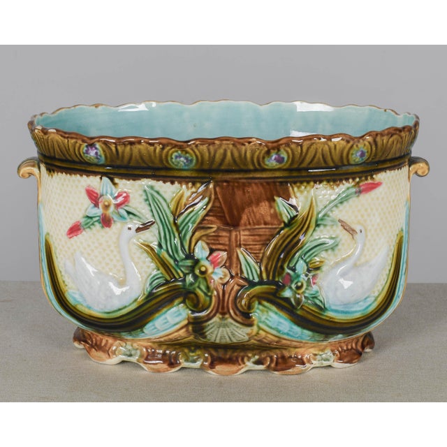 19th Century 19th Century French Onnaing Barbotine Jardiniere For Sale - Image 5 of 11