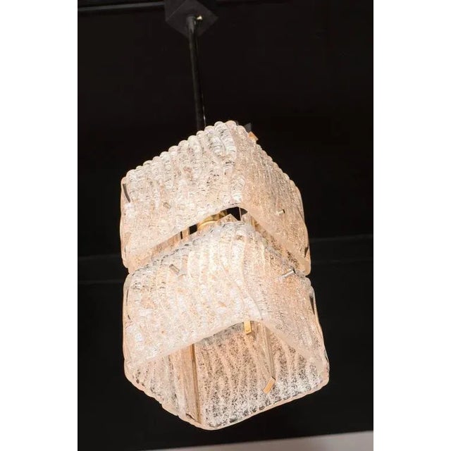 Metal Mid-Century Two-Tier Textured Glass Pendant with Chrome Fittings by Kalmar For Sale - Image 7 of 8