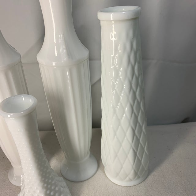 1950s Collection of 4 Vintage Milk Glass Bud Vases For Sale - Image 5 of 6