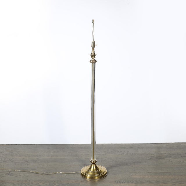 Art Deco Fluted Glass & Brass Floor Lamp For Sale - Image 4 of 14