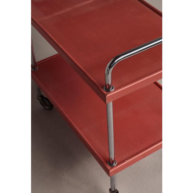 Red Functionalist Scandinavian Red Lacquered Steel Tube and Wood Serving Cart, 1930s For Sale - Image 8 of 18