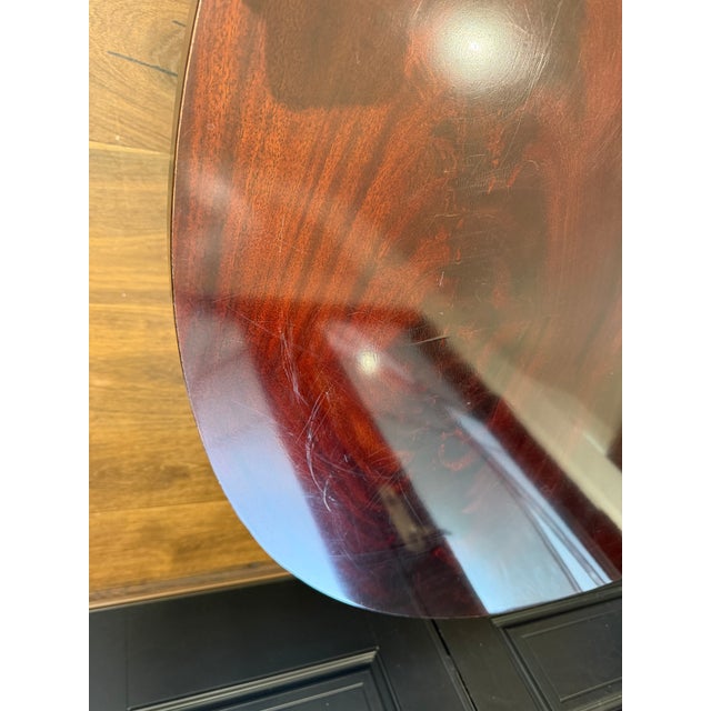 Attributed to Hickory Chair Company Flame Mahogany Round Coffee Table With Brass Sabots For Sale - Image 12 of 12