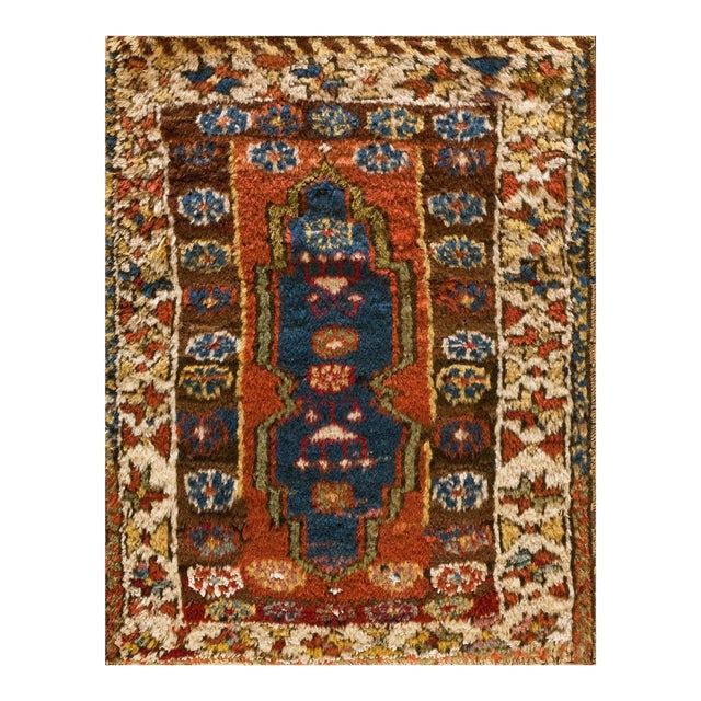 1890s Multicolor Geometric Tribal Antique Antique Turkish Village Yastik Rug 1'10"x 2'6" Handknotted Wool Carpet For Sale