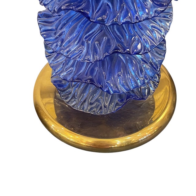 Metal Blue Murano Glass Leaf Table Lamps, 1980s, Set of 2 For Sale - Image 7 of 8