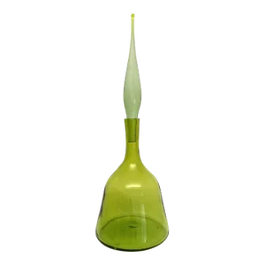 Vintage Blenko Decanter With Stopper, Design by Wayne Husted, Olive Green