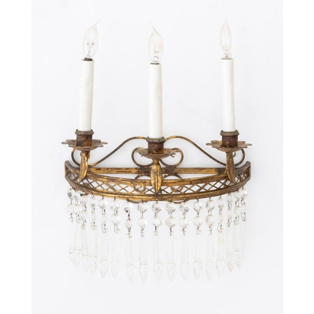 French Mid 20th Century French Empire Style Gilt Wrought Iron Sconces, 2 For Sale - Image 3 of 10