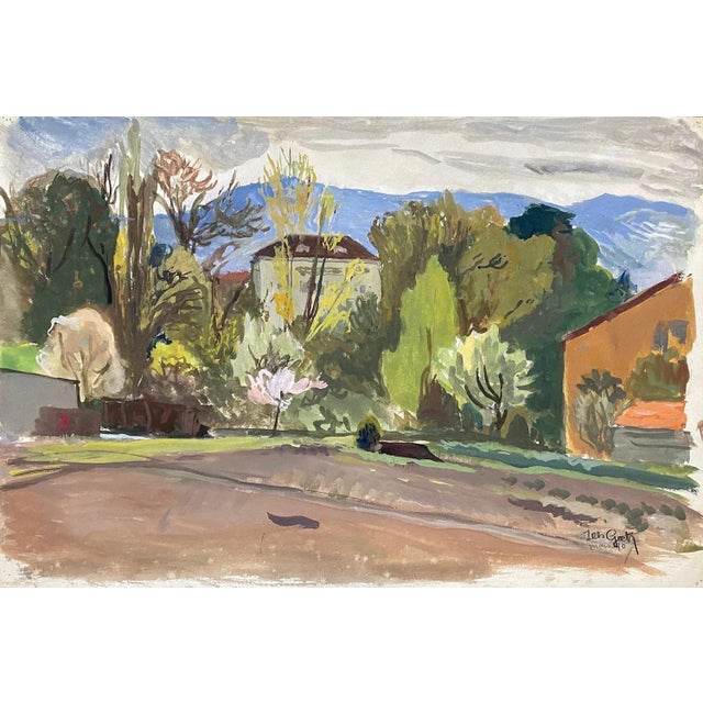 Isaac Charles Goetz, Geneva's Landscape: Villa in Front of the Salève, 1940, Artwork on Paper For Sale - Image 6 of 6