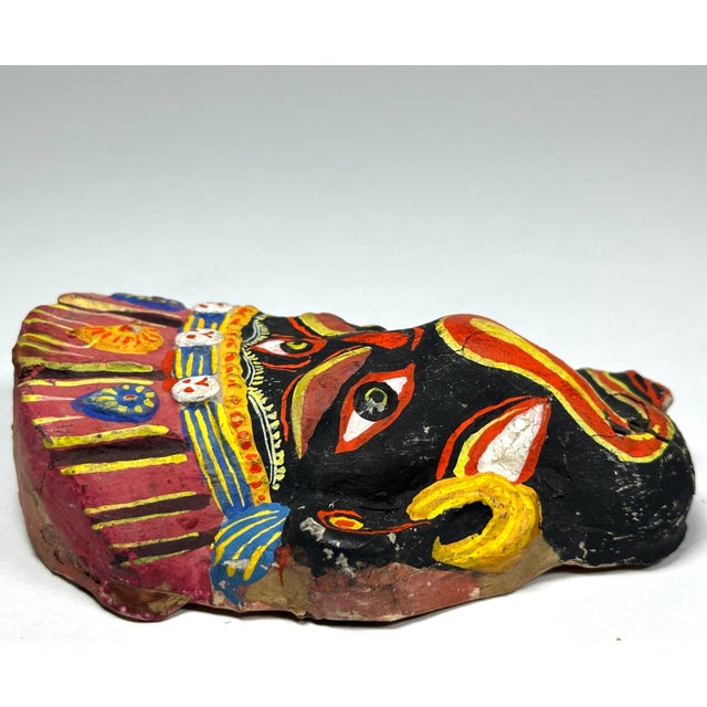 Paper Mid 20th Century Nepalese Hindu Ganesh Papier Mache Mask, Hand Painted Miniature For Sale - Image 7 of 10