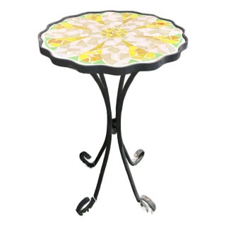 Vintage MCM Mosaic Ceramic Yellow Flower Shape Side Table For Sale