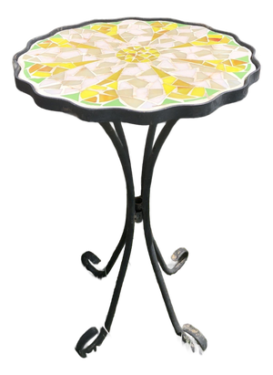 Vintage MCM Mosaic Ceramic Yellow Flower Shape Side Table