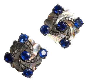 Abalone Shell, Kyanite and Diamond Stud Earrings