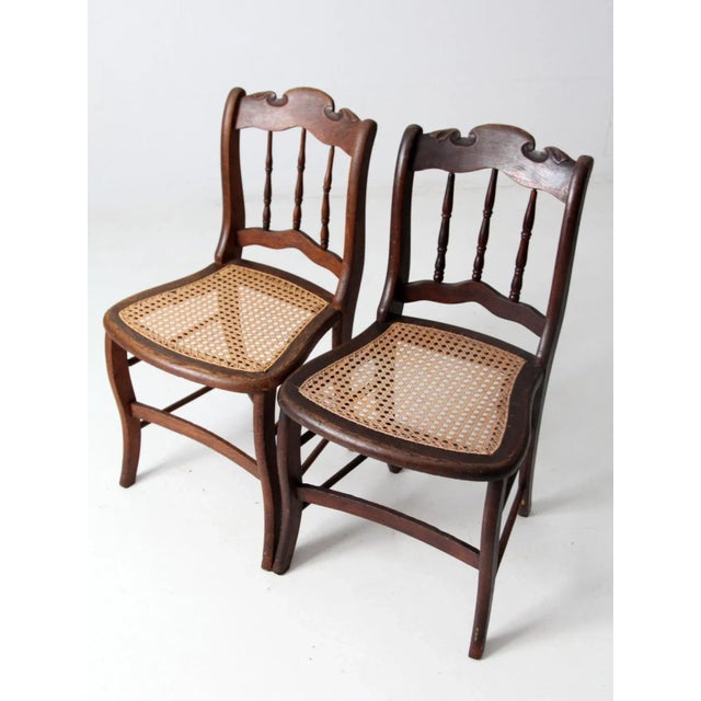 Brown Antique Caned Seat Chairs Pair For Sale - Image 8 of 11