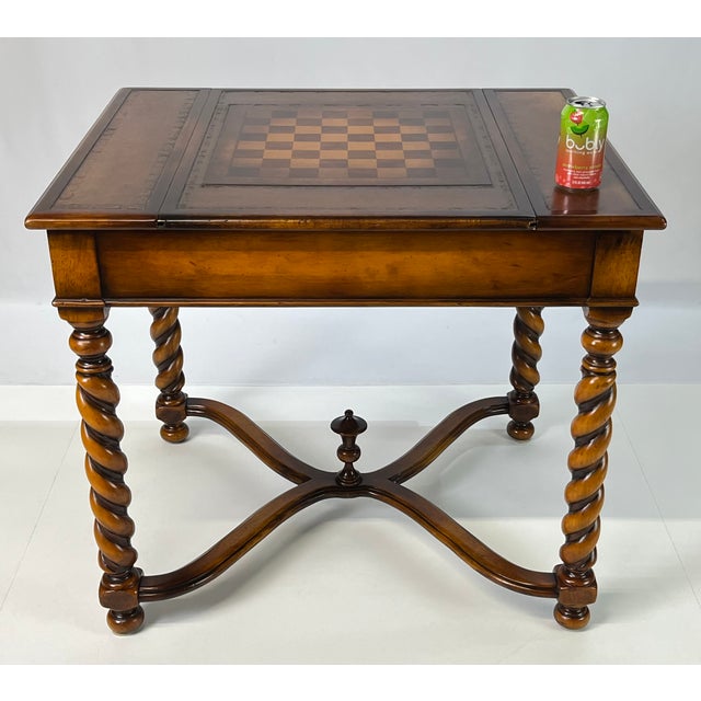 Theodore Alexander Attributed Barley Twist Game Table With Reversible Tooled Leather Top For Sale - Image 14 of 18