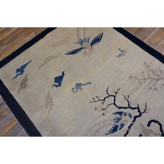 Beige 1930s Antique Ivory Scene Pictorial Birds Wool Chinese Peking Knotted Small Rug For Sale - Image 8 of 9