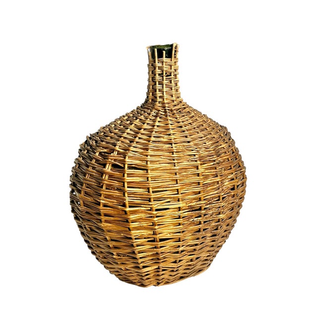 Early 20th Century Antique Large Size French Provincial Wicker and Glass Demijohn For Sale - Image 5 of 14
