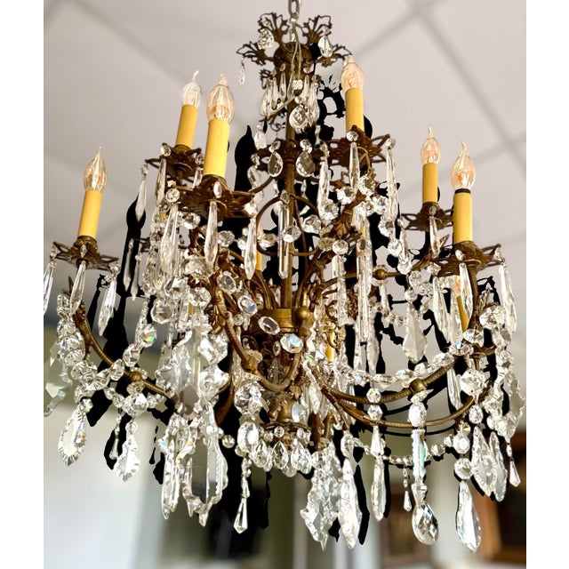 Metal Antique Crystal Chandelier, 1890s For Sale - Image 7 of 13