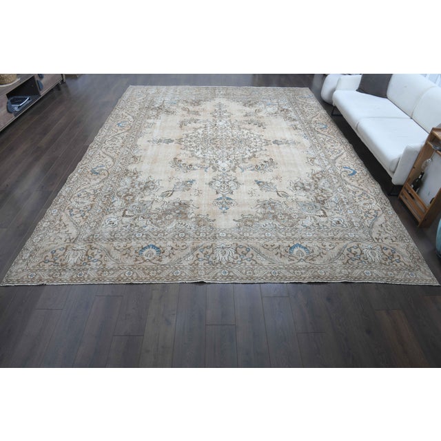 Persian 1960s Vintage Persian Handmade Wool Cotton Brown Area Rug For Sale - Image 3 of 11