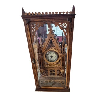 Late 19th-Century Folk Art Fretwork Gothic Revival Cathedral Clock in Case For Sale