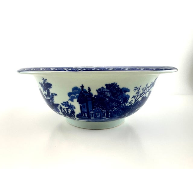 Ceramic Antique Staffordshire Blue & White Transferware Bowl With Landscape For Sale - Image 7 of 11