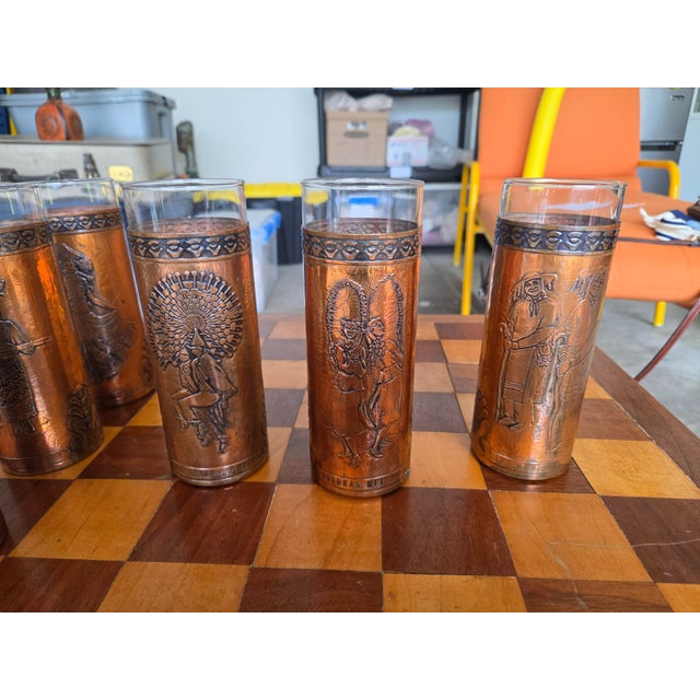 Antique Mexican Glasses With Brass Covers - Set of 6 For Sale - Image 4 of 5