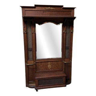Antique Art Nouveau Wardrobe with Clothes Rack and Chest, 1910 For Sale
