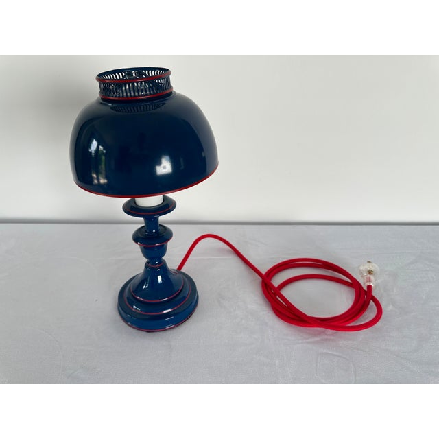 Metal 1960s Mid Century Modern Toleware Blue Desk Lamp. For Sale - Image 7 of 11