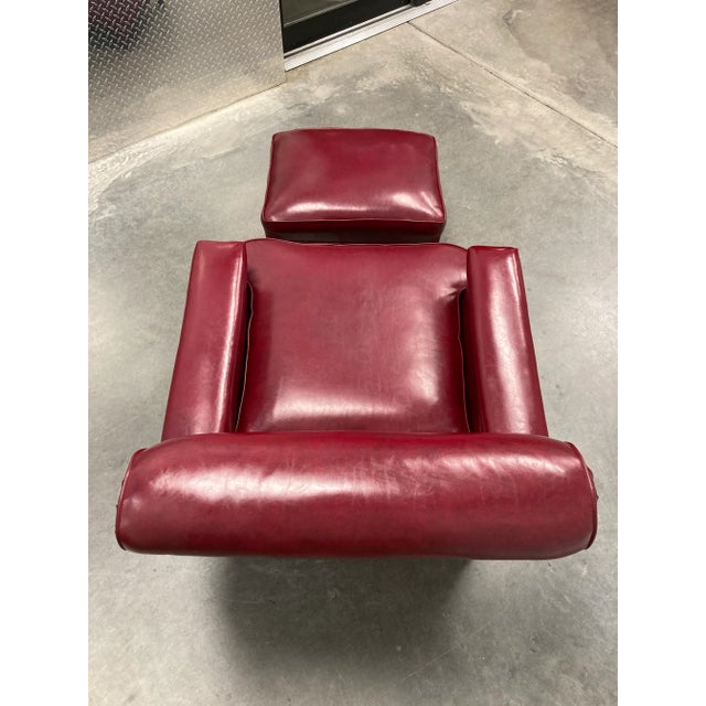 Brick Red American Art Deco Club Chair & Ottoman in Red Naugahyde - a Pair For Sale - Image 8 of 13