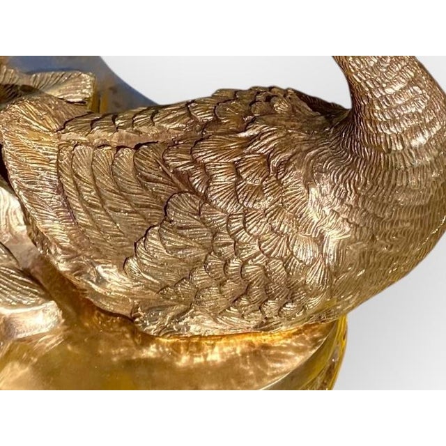 Antique French Napoleon III Gilt Bronze Swan Centerpiece Pleated Glass Plateau For Sale - Image 4 of 14