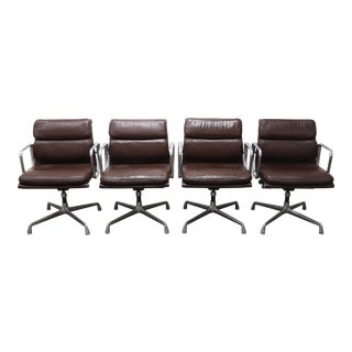 1970s Vintage Herman Miller Leather Soft Pad Management Chairs- Set of 4 For Sale