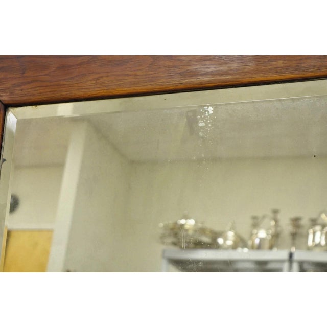 Antique Arts & Crafts Mission Oak Wood Beveled Glass Hall Mirror Iron Coat Hooks For Sale - Image 9 of 12