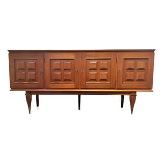 Mid Century Modern French Oak Sideboard With 4 Carved Doors 1960s For Sale