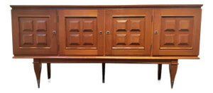 Mid Century Modern French Oak Sideboard With 4 Carved Doors 1960s