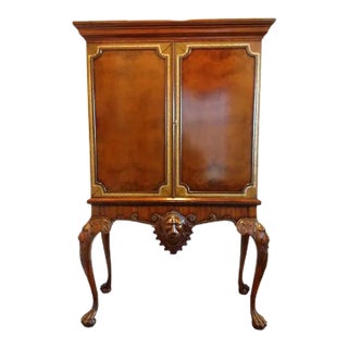 Maitland-Smith Combination Lower Console/Upper Locking Hutch Cabinet With Carved Lion Head and Lion Paw Foot Legs For Sale