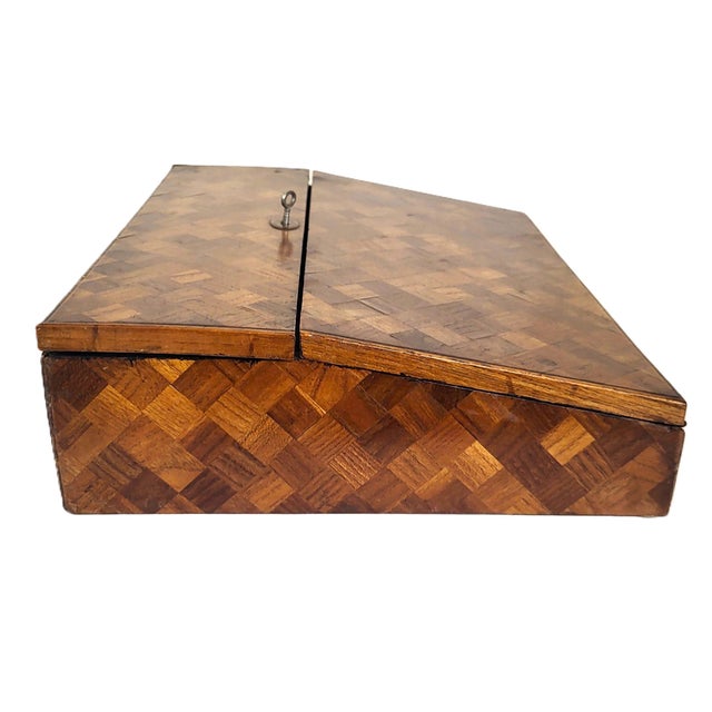 Brown Antique English 19th C Parquetry Inlaid & Ebonized Chinoiserie Leather Lap Desk For Sale - Image 8 of 18